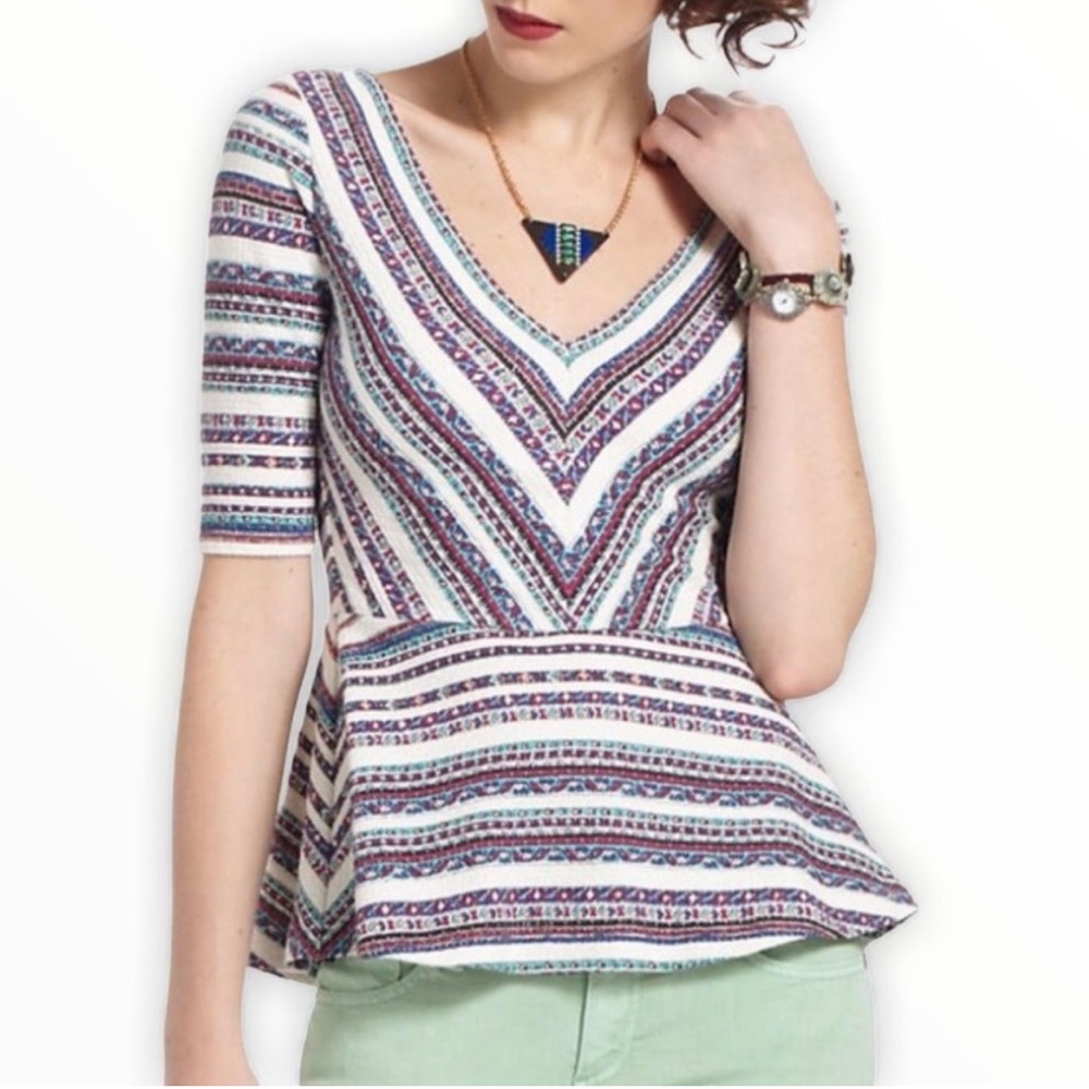 Deletta Anthropologie Hestia Striped Peplum Blouse size XS